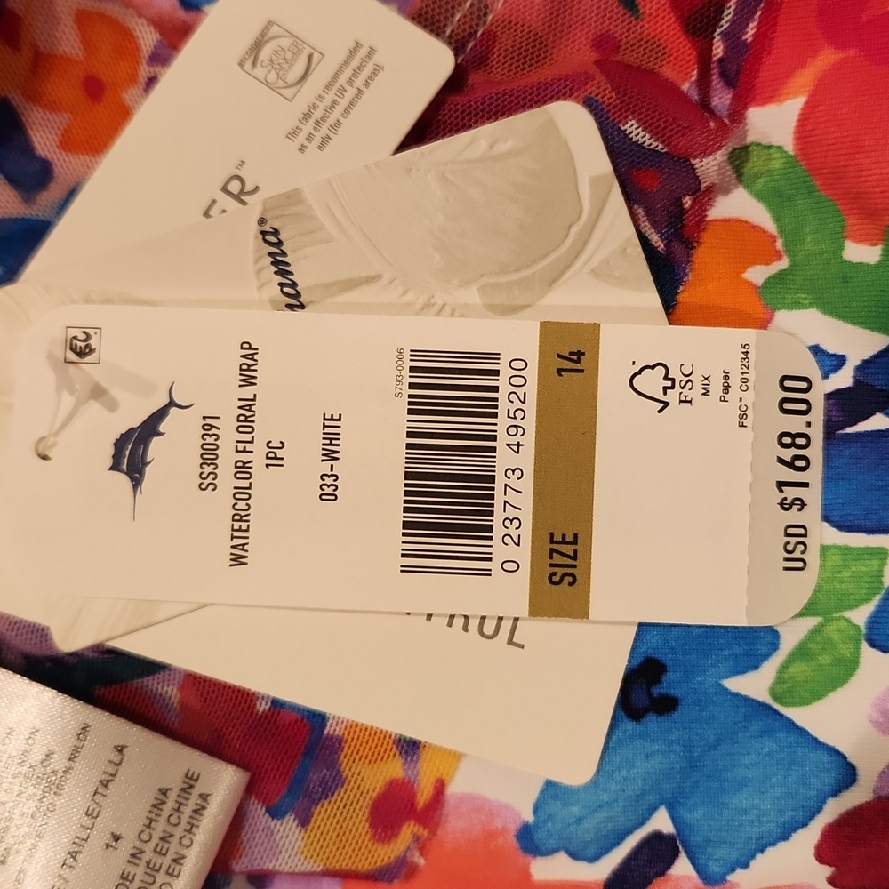NEW W/Tags- Tommy Bahama Watercolor Floral Wrap Swimsuit- Size 14 - Picture 4 of 6